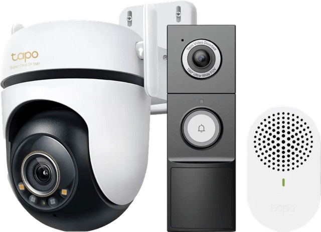 TP-Link Tapo C530WS Wi-Fi Smart Kamera mit D235 Akku- und Kabel-Türklingel Set in Weiß - Bild 1