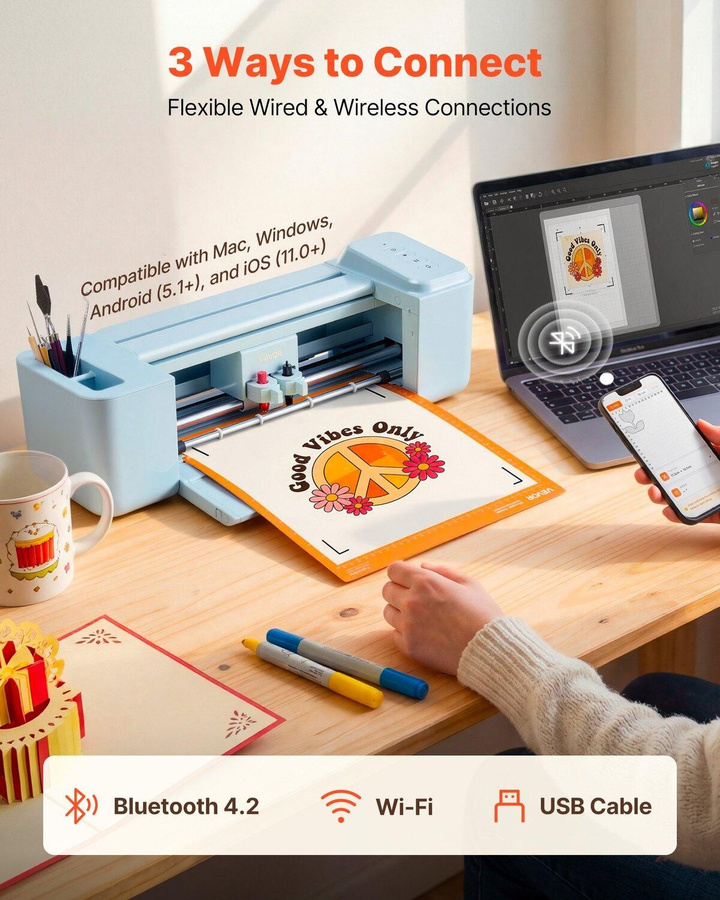 MB Vinyl-Schneidemaschine mit Knopfsteuerung, 305 mm, kompatibel mit Mac, Windows, Android und iOS, inklusive über 5000 Designressourcen - Bild 4