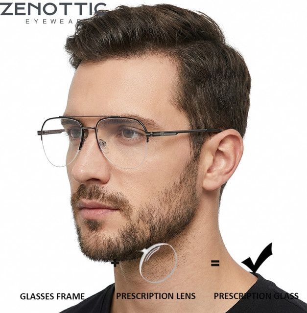 ZENOTTIC Korrektionsbrille Aviator, Metall, Halbrand, Herren - Bild 1