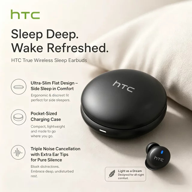 HTC NE92 Schlaf-Mini-Bluetooth-Ohrhörer mit Mikrofon und Geräuschunterdrückung, TWS kabellose In-Ear-Kopfhörer in Schwarz - Bild 1