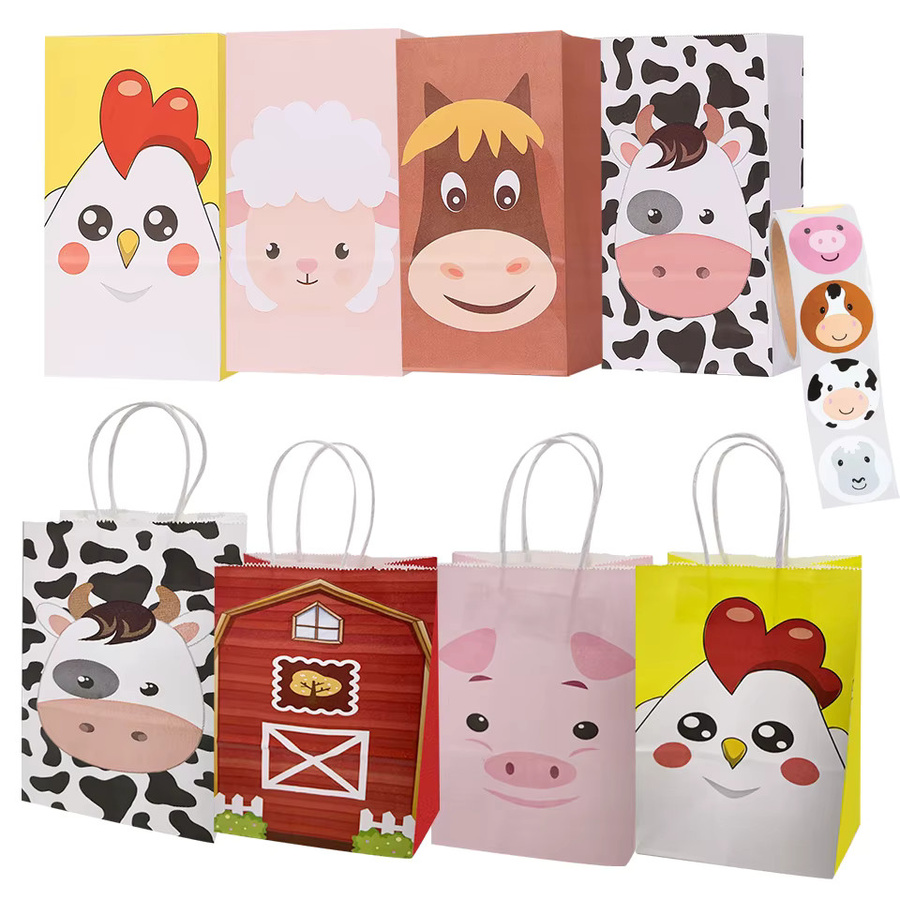 6er Set Kraftpapier-Geschenktüten mit Bauernhof- und Tier-Motiv für Kindergeburtstage in Mehrfarbig - Bild 2