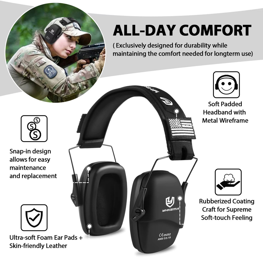 YHKEMA Taktisches Headset Gehörschutz Schießkopfhörer mit 25 dB Geräuschreduzierung in Schwarz - Bild 3
