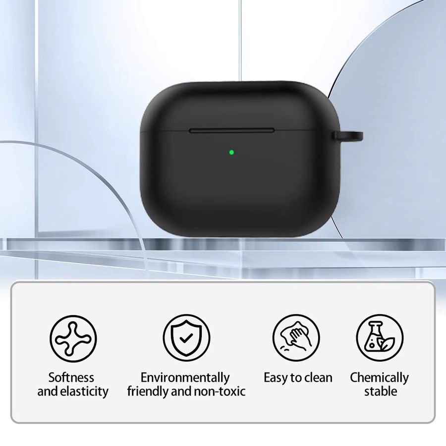 Apple AirPods Pro 3 Schutzhülle aus weichem Silikon mit Schlüsselanhänger und Reinigungsset in Schwarz oder Transparent - Bild 2