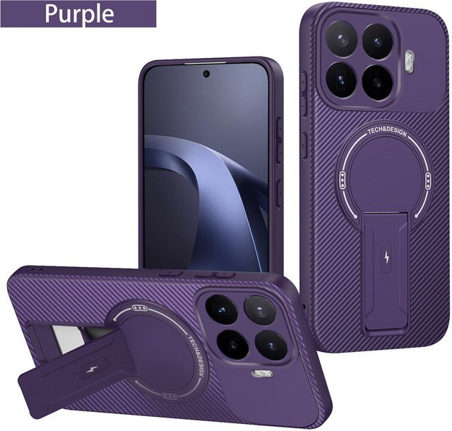 Magnetische Silikon-Carbonfaser Schutzhülle mit unsichtbarem Ständer und Objektiv-Kamera-Schutz für Xiaomi 17T Pro, 17Pro Max, 15T Pro und 14T in Lavendel - Bild 1