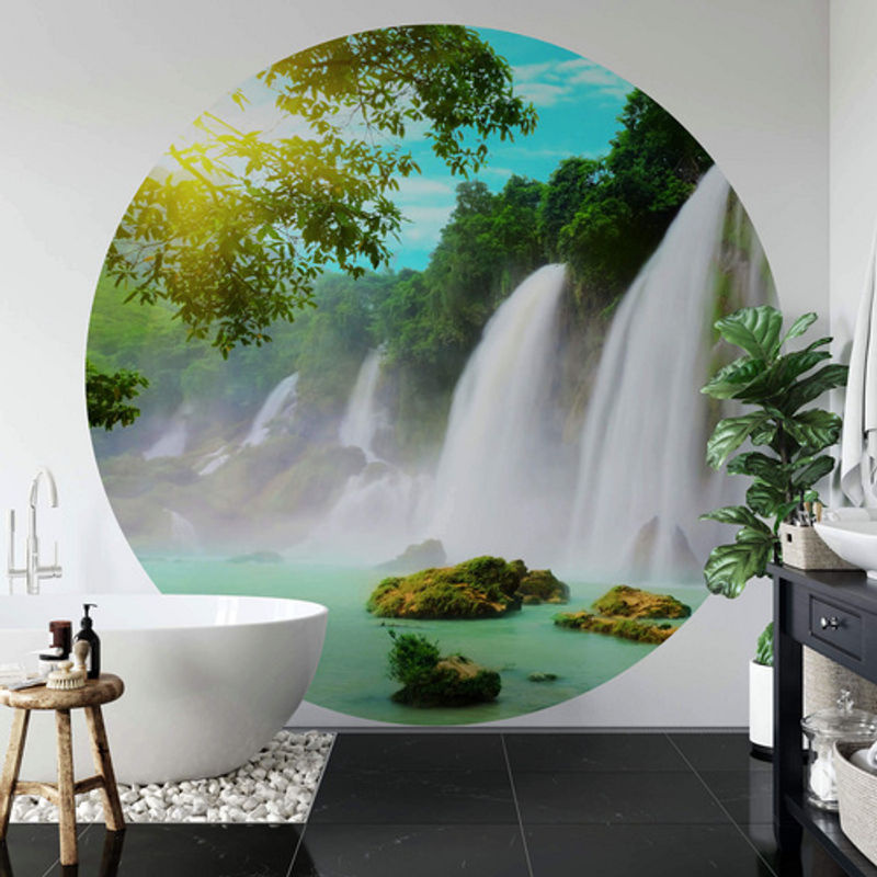 K&L Wall Art Runde Vliestapete Blaue Lagune Wasserfall, mehrfarbig, matt - Bild 3