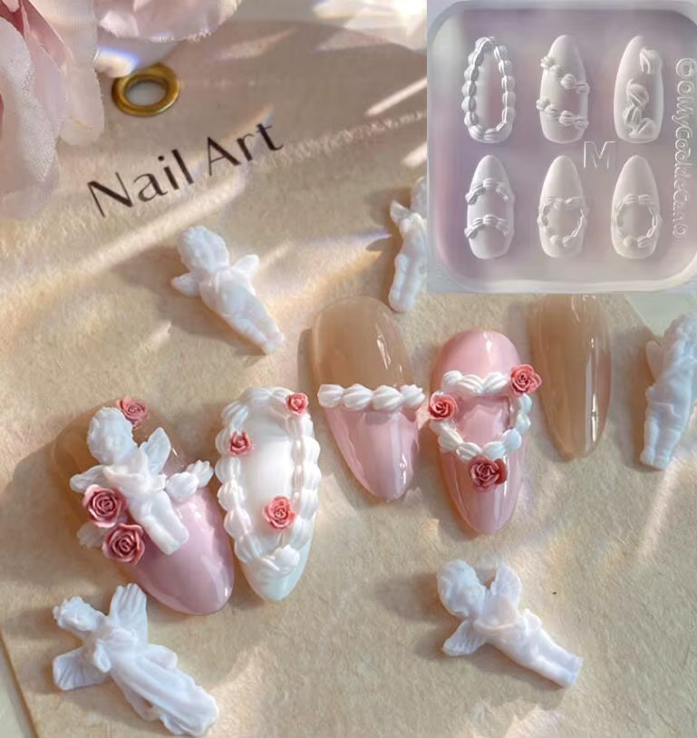 MAFANAILS Nagelform Kuchen Creme Spitze Herz Silikon, Transparente Maniküre Schablonen - Bild 1