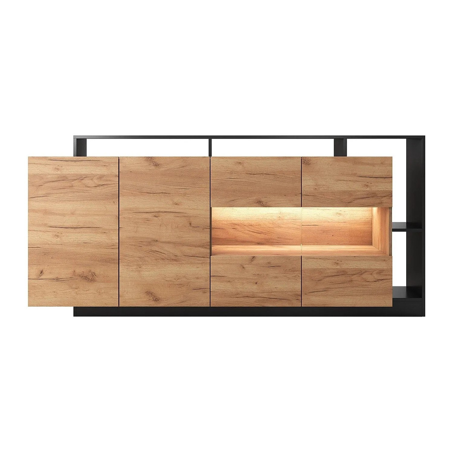 Sideboard Idesia Vente-unique in Anthrazitgrau und Naturfarben Hell mit integrierter Beleuchtung, Breite: 200 cm - Bild 2