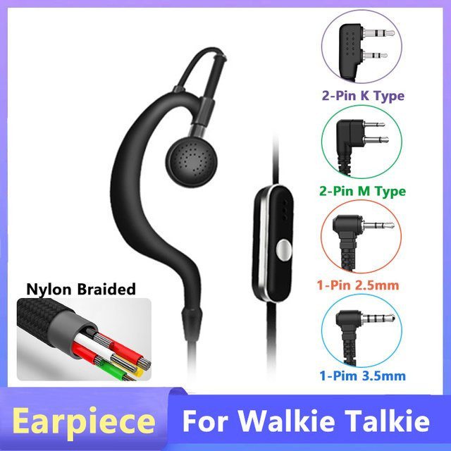 Baofeng In-Ear Walkie Talkie Headset mit Nylon-Geflecht in Schwarz für Kenwood Motorola und Quan Sheng Radios mit 1-poligem oder 2-poligem Anschluss - Bild 1