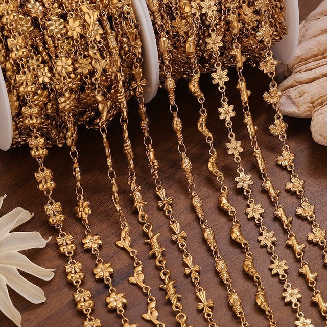 Elomia Gliederkette Edelstahl, Gold, Blumen- und Blätterform, Damen - Bild 1