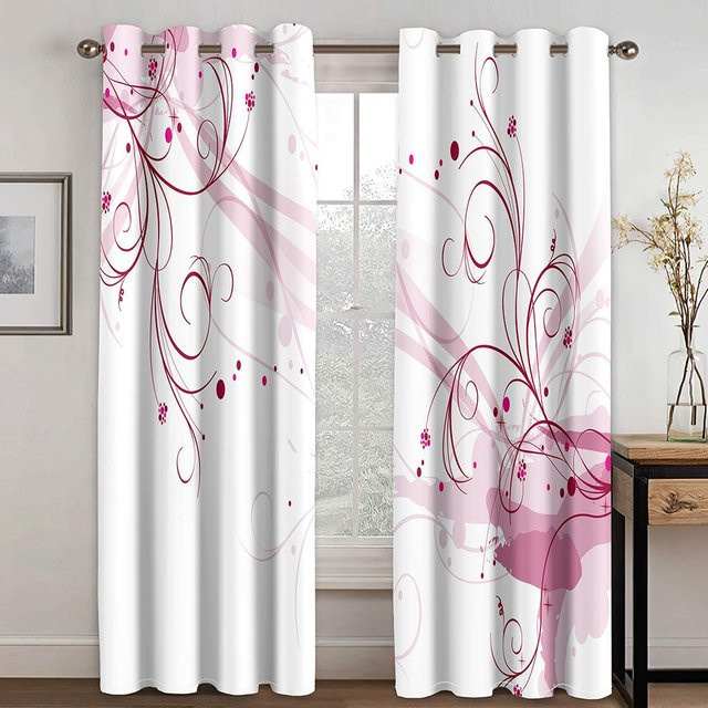 3D-Vorhangset mit Musiksymbolen und Blumenmuster, 2 Paneele, Lila Grün Gold Weiß, B: 100 cm, H: 240 cm - Bild 1