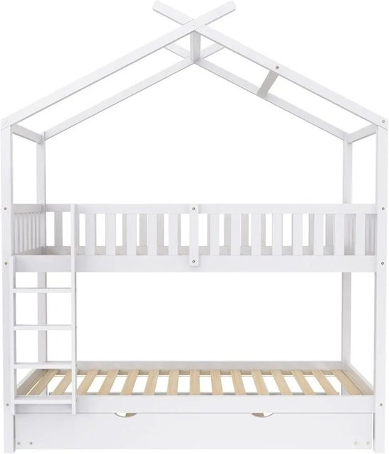 KOMHTOM Hochbett für Kinder und Jugendliche aus Kiefernholz in Weiß, B/T/H: 90 x 200 x 120 cm - Bild 1