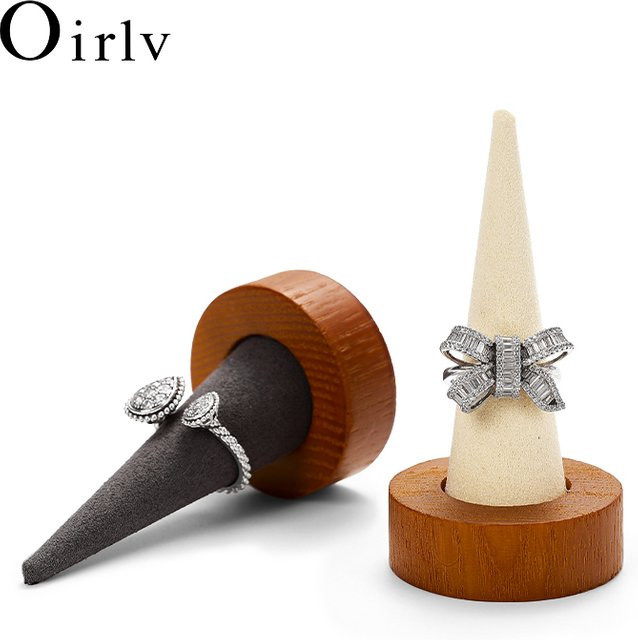 Oirlv Ringhalter aus Holz in Grau, kegelförmiger Ringständer und Organizer für Schmuck und Jade-Finger-Display - Bild 1