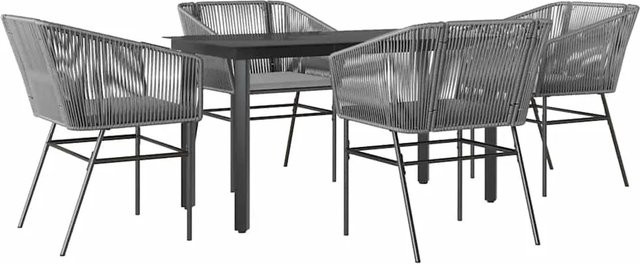 vidaXL 5-teilige Garten-Essgruppe aus Poly Rattan und Glas in Grau mit Kissen - Bild 1
