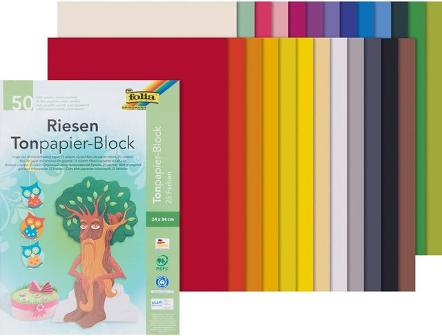 folia Riesen-Tonpapierblock Multicolor mit 50 Blatt, B: 24 cm, H: 34 cm - Bild 1