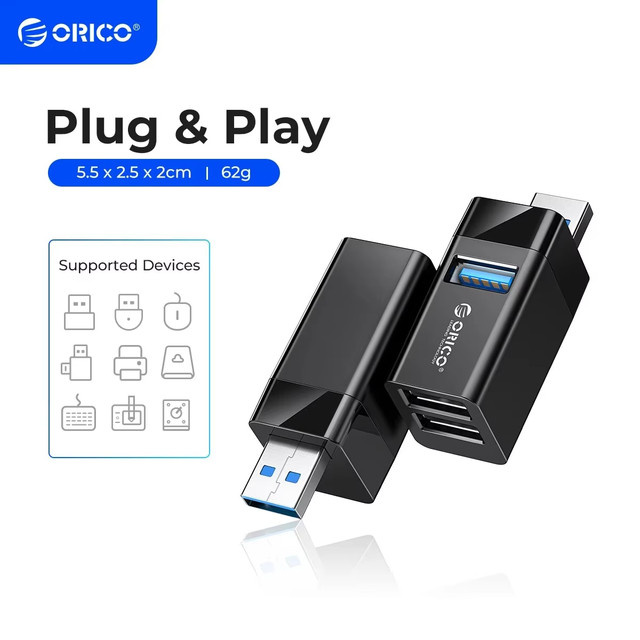 ORICO USB 3.0 Hub 3-Port Laptop Extender in Schwarz - Bild 1