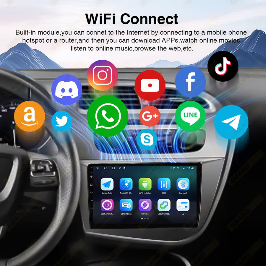 Grandnavi 9 Zoll Android 13 Autoradio mit Wireless CarPlay und GPS für Seat Leon 2 MK2 2005-2012, 2DIN Multimedia Stereo in Schwarz - Bild 6