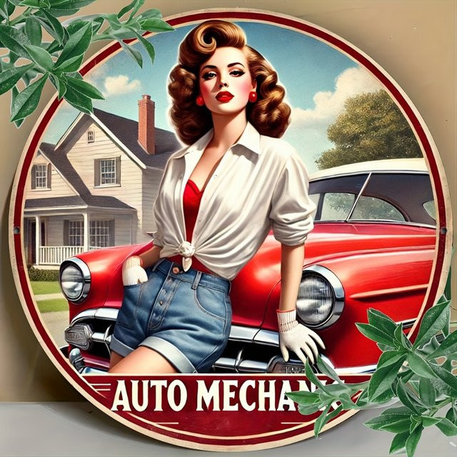 HELLOYOUNG Retro-Automechaniker Aluminiumschild Rund, Metall-Dekor-Poster in Multicolour, Durchmesser: 20 cm - Bild 1