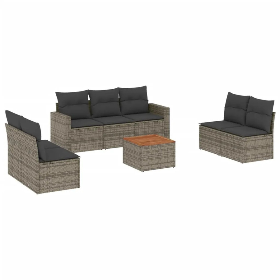 vidaXL 8-tlg Garten-Sofagarnitur aus Poly Rattan und Akazienholz in Grau mit Kissen - Bild 2
