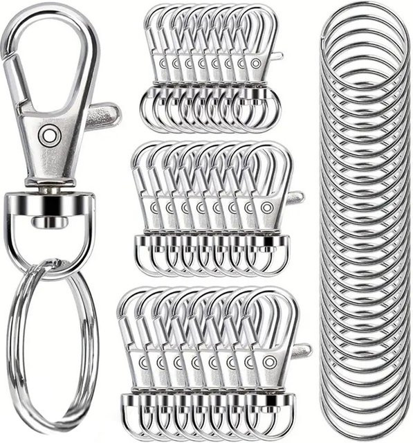 50 Stück Aogue Karabinerhaken mit Schlüsselringen aus Metall in Silber - Bild 1