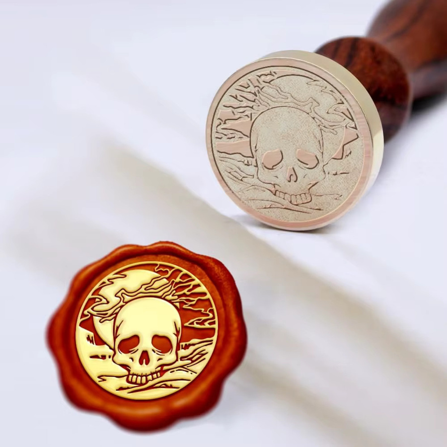 Vintage Totenkopf Wachssiegel Stempel mit Skelett-Motiv für Einladungskarten und Dekoration, Durchmesser: 30 mm - Bild 2