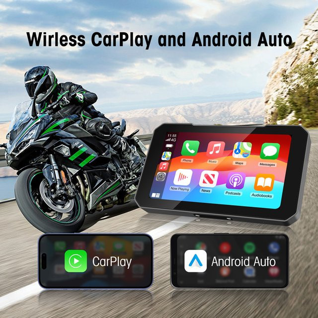 Ezonetronics Motorrad-CarPlay-Bildschirm mit kabellosem CarPlay und Android Auto, 5 Zoll HD-Display, schwarz, IP67 wasserdicht - Bild 1