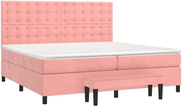 vidaXL Boxspringbett mit Matratze in Rosa aus Samt, Hybridbett mit Taschenfederkern, B/T: 200 x 200 cm - Bild 1