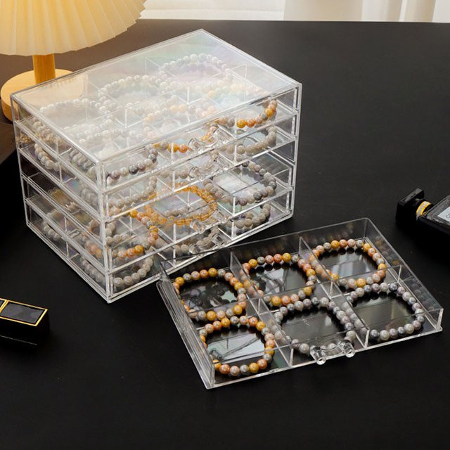 Transparenter Schmuck-Organizer aus Acryl mit 5 Schubladen zur Aufbewahrung von Ohrringen und Schmuck, B/T/H: 21,0 x 9,0 cm - Bild 1