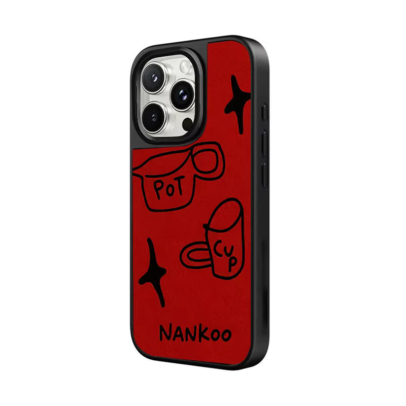 DecoPhone Handyhülle mit Lederstruktur aus TPU für iPhone XR bis iPhone 17 Pro Max in Schwarz und Rot - Bild 2