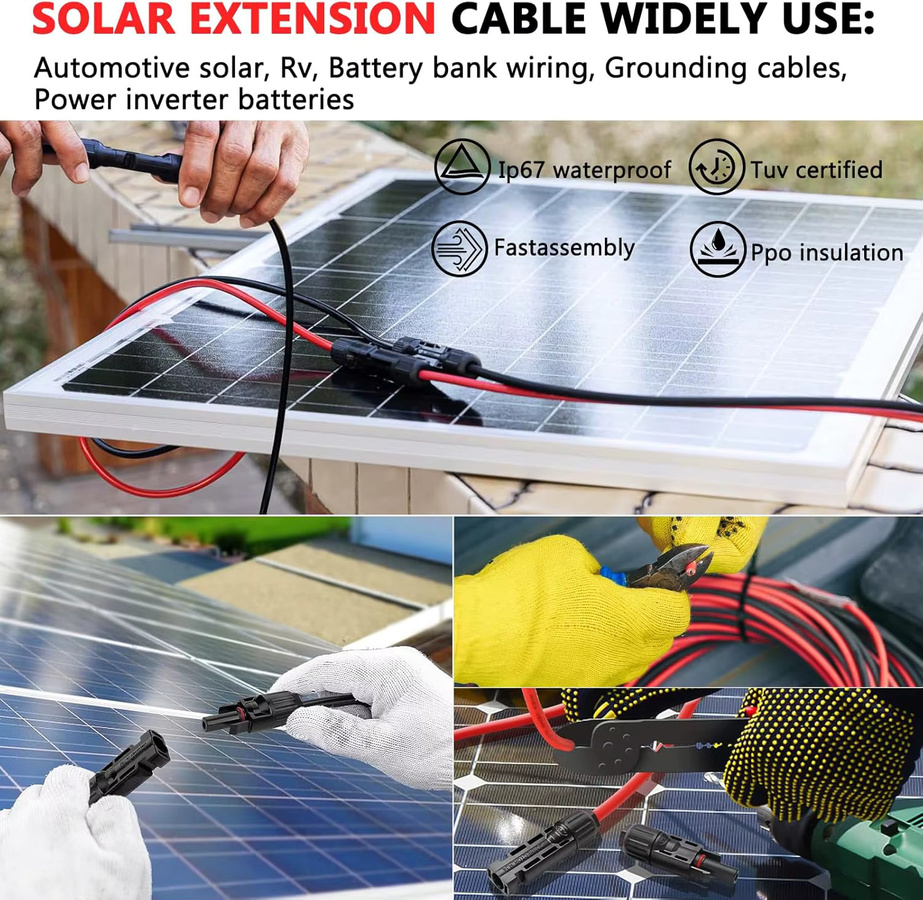 JMUYTOP Solarpanel-Verlängerungskabel 14AWG 2mm2, 6m Länge, kompatibel mit Jakery, Renogy, Anker, EcoFLOW und BougeRV tragbaren Kraftwerken - Bild 5