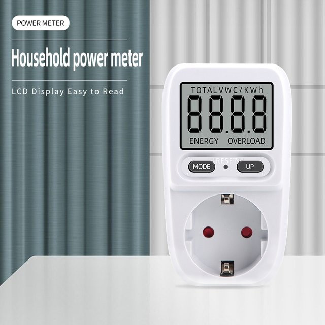 JUANJUAN Strom Power Meter Wattmeter mit LCD-Anzeige in Weiß zur Messung des Energieverbrauchs für EU und FR Steckdosen - Bild 1