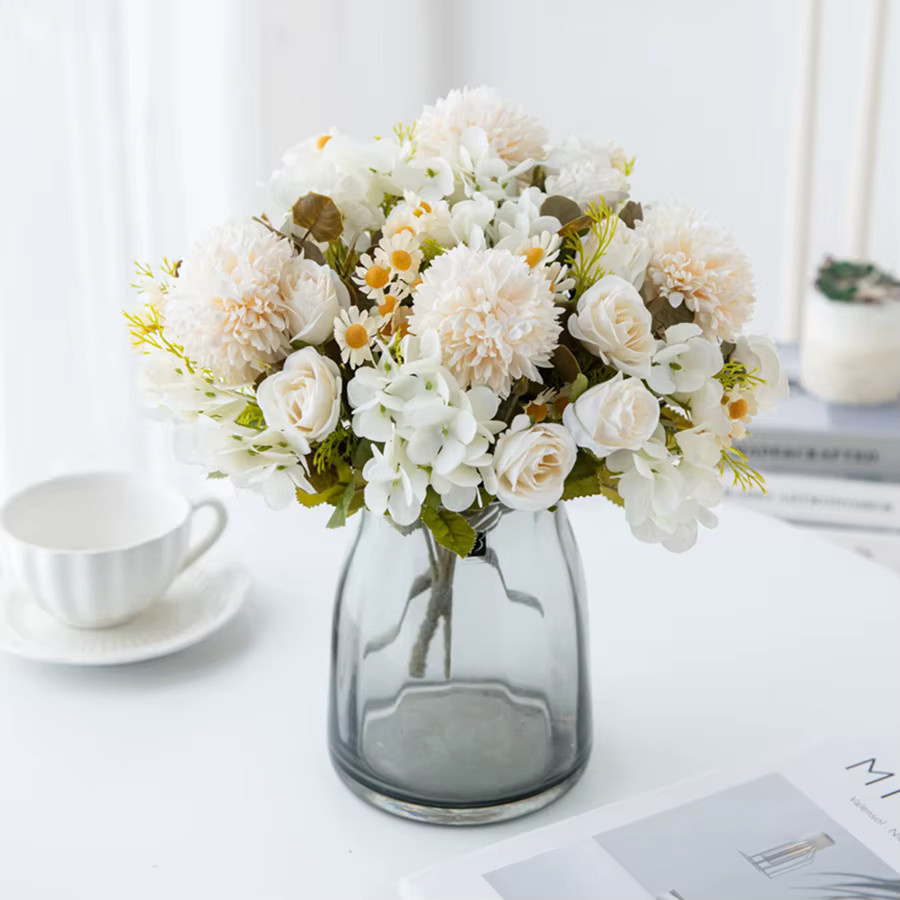 ZQCY Künstliche Kamille Blumen Kombination in Weiß und Lila für Tischdekoration, Hochzeit und Kranzgestaltung - Bild 1