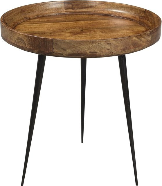 TPFLiving Beistelltisch mit Mango Holzplatte in Braun und schwarzem Metallgestell, B/T/H: 50 x 50 x 50 cm - Bild 1