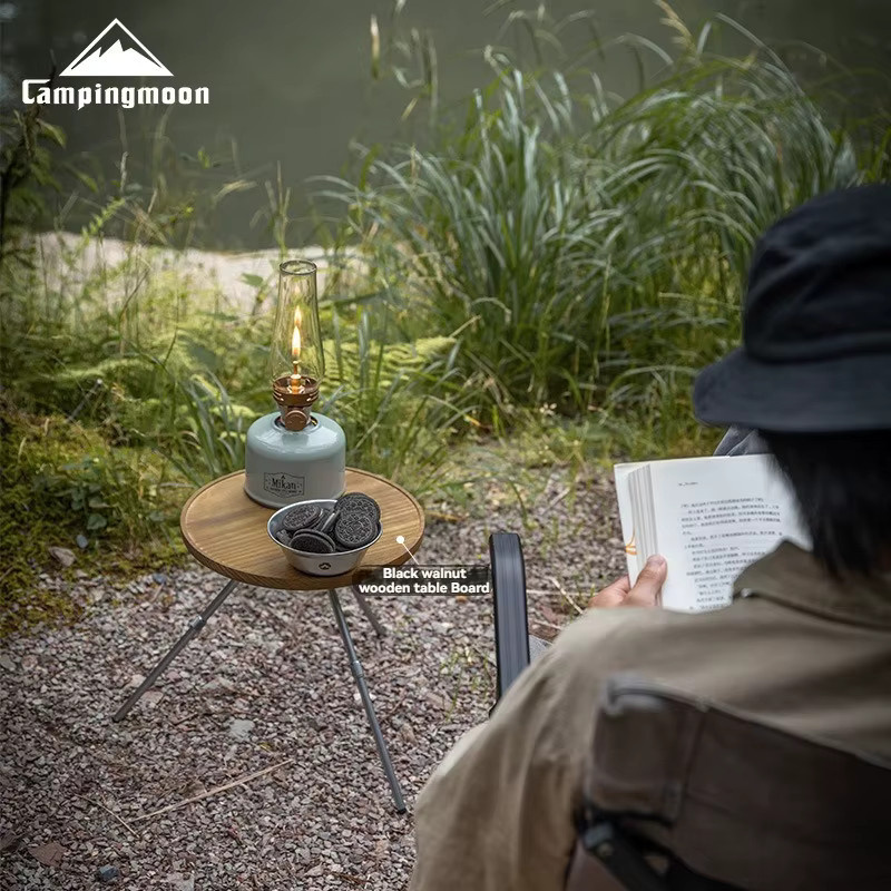CAMPINGMOON Rundes Tischbrett aus schwarzem Walnussholz Massivholz als Picknick-Verlängerung für den Außenbereich - Bild 2