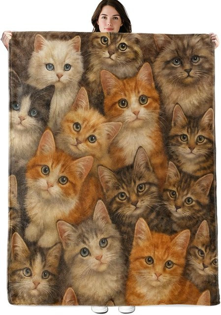 Gemütliche Plüsch-Überwurfdecke mit Katzenporträt von JMG Household Supplies, Mehrfarbig, B/B/H: 150 x 200 cm - Bild 1