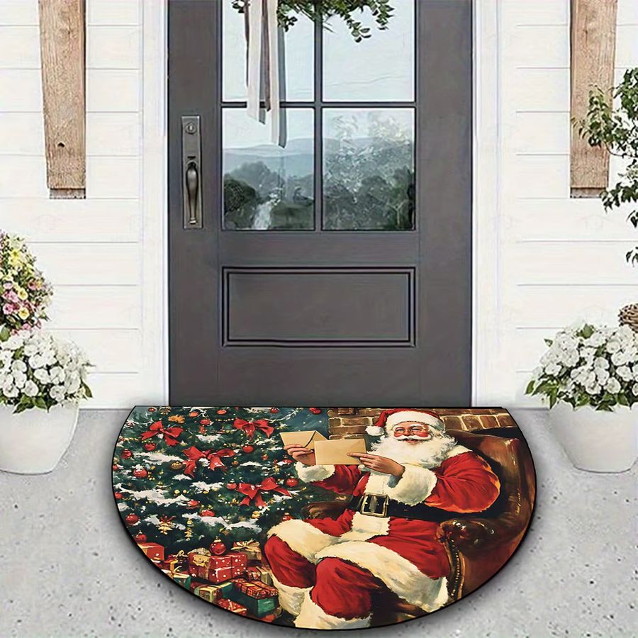 VIKAMA Weihnachtsteppich mit Weihnachtsmann Motiv, halbrunde Fußmatte, maschinenwaschbar, ideal für Veranda, Wohnzimmer, Schlafzimmer oder Badezimmer - Bild 5