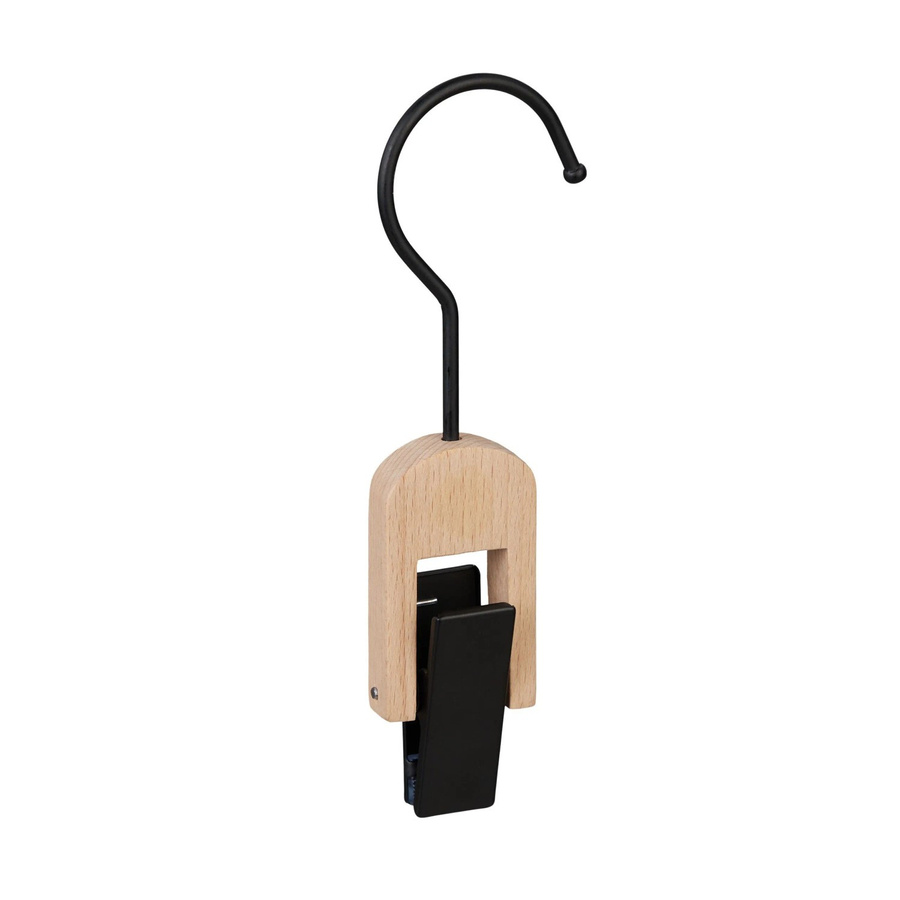 Relaxdays Klemmhaken 5er Set aus Eisen und Holz in Schwarz und Natur, drehbar, B/T/H: 18,5 x 6 x 2,5 cm - Bild 2