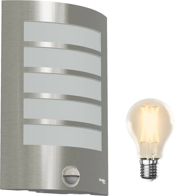 Oktaplex Alto Außenlampe Edelstahl Silber mit Bewegungsmelder und E27 Fassung, IP44 Wandleuchte für Garten und Haus - Bild 1