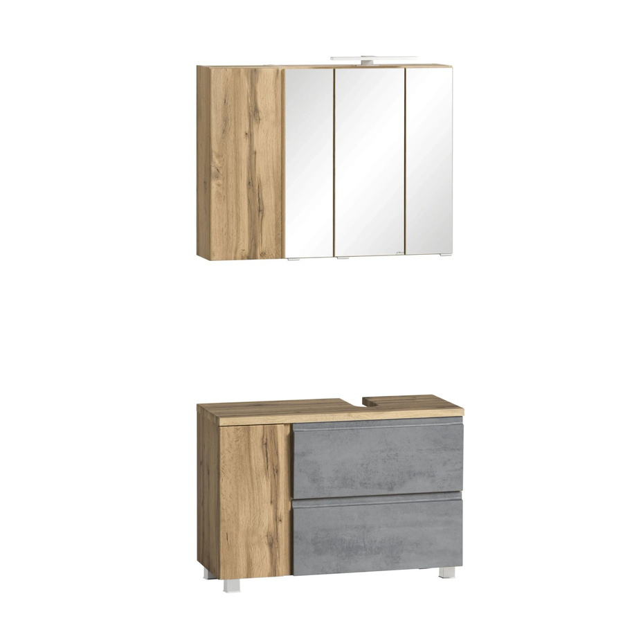 Held Möbel Ancona 2tlg Unterbecken-Set für das Badezimmer mit Unterbecken-Schrank und Spiegelschrank in Betongrau-Wotaneiche, Breite: 85 cm - Bild 2