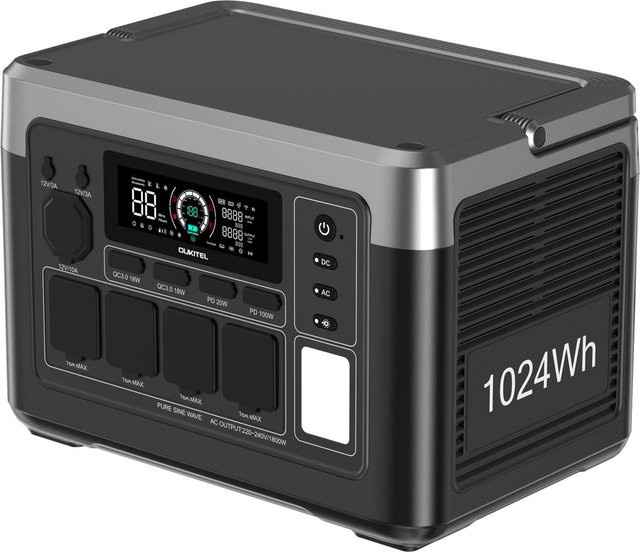 OUKITEL P1000E PLUS Kraftwerk in Schwarz mit 1024Wh Kapazität, 1800W Sinus, 100W USB-C und LiFePO4 Akku - Bild 1