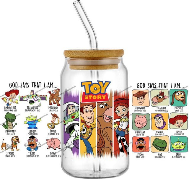 UV DTF 3D Transfer Aufkleber mit Woody und Buzz Cartoon-Motiven für Glas und Becher, Multicolour, 20 Designs - Bild 1