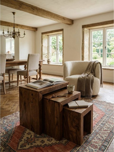 Beistelltisch 3er Set MUMBAI aus Massivholz Akazie in Braun im Landhausstil, B/T/H: 30 x 45 x 50 cm - Bild 1
