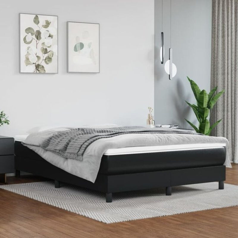 vidaxl Boxspringbett mit Matratze in Schwarz aus Kunstleder B/T/H: 140 x 190 cm - Bild 1