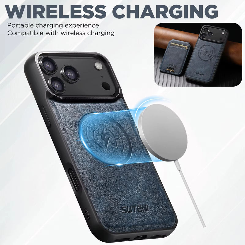 SUTENI 2-in-1 Magnet Kunstleder Handyhülle mit Kartenhalter und Ständer für iPhone 17 Pro Max 16 15 14 13 12, Farbe: Braun, Wireless Charging kompatibel - Bild 3