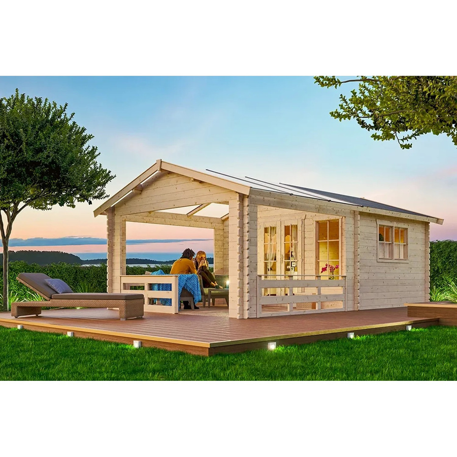 Skan Holz Gartenhaus Holmestrand in Natur und Beige mit Vordach und Dachpappe B/H/T: 420 x 278 x 650 cm - Bild 2
