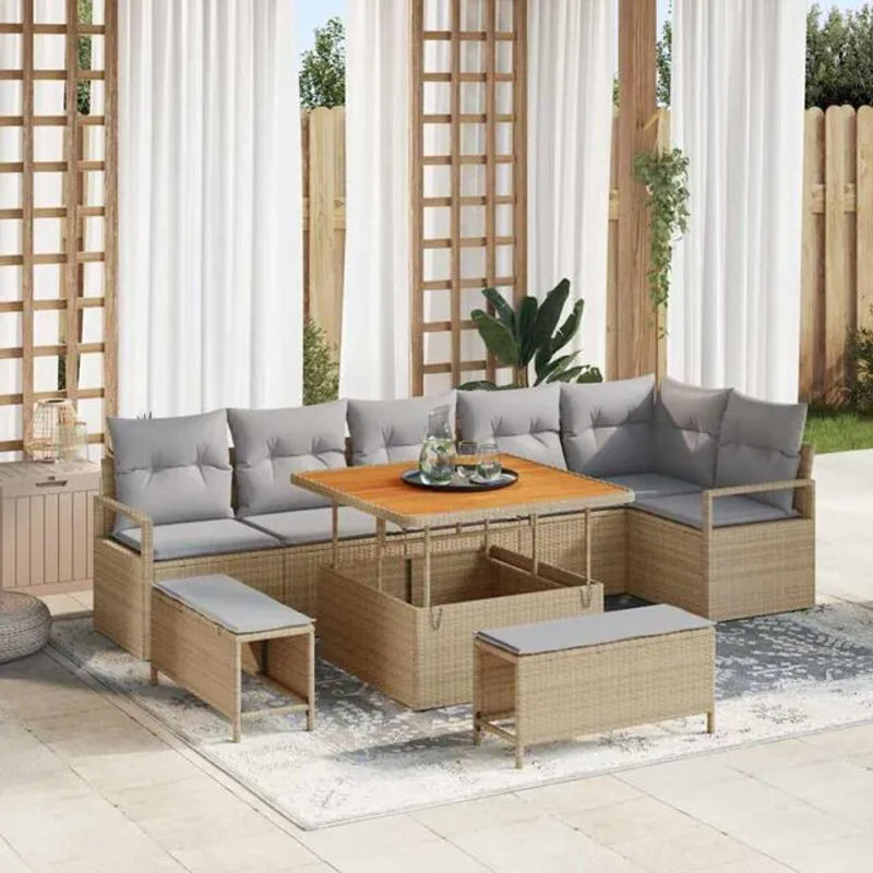 Vidaxl Garten-Sofa-Set aus Poly-Rattan mit 9 Kissen in Beige - Bild 1