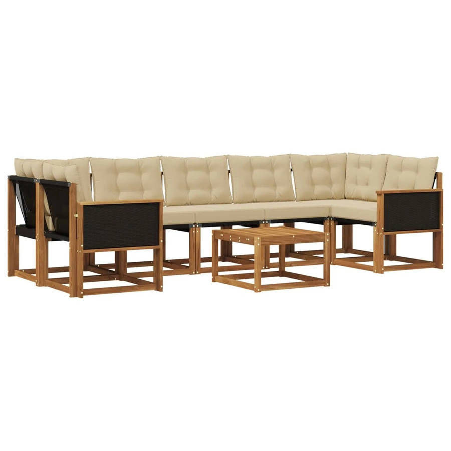 vidaXL Outdoor-Sofagarnitur L-Form aus Akazienholz mit Kissen und Couchtisch, Braun und Beige - Bild 2