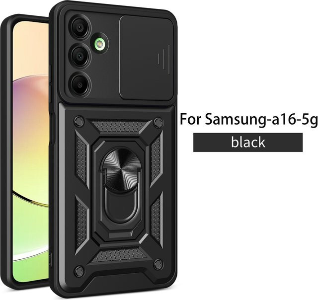 Stoßfeste Samsung Galaxy A16 5G Schutzhülle mit magnetischem Ring-Ständer in Schwarz oder Grün - Bild 1