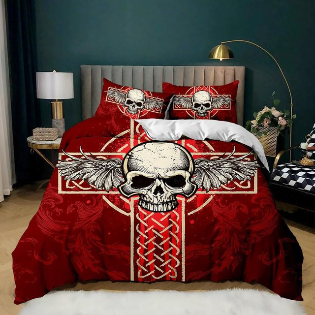 JMG Household Supplies Bettbezug Skelett Schädel Halloween Gothic Horror Design B/B: 135 x 200 cm - Bild 1