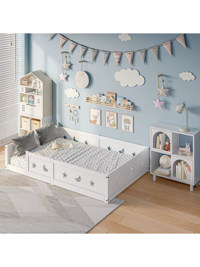 Rosahqnda Montessori-Kinderbett aus Massivholz in Weiß mit Tür, Rausfallschutz und Lattenrost - Bild 3