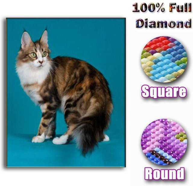 FIYO 5D-Diamantgemälde Katze zum Selbermachen, Diamantstickerei mit Motiv Tier, Farbe: Schwarz/Mehrfarbig, Breite: 20 cm, Höhe: 30 cm - Bild 1